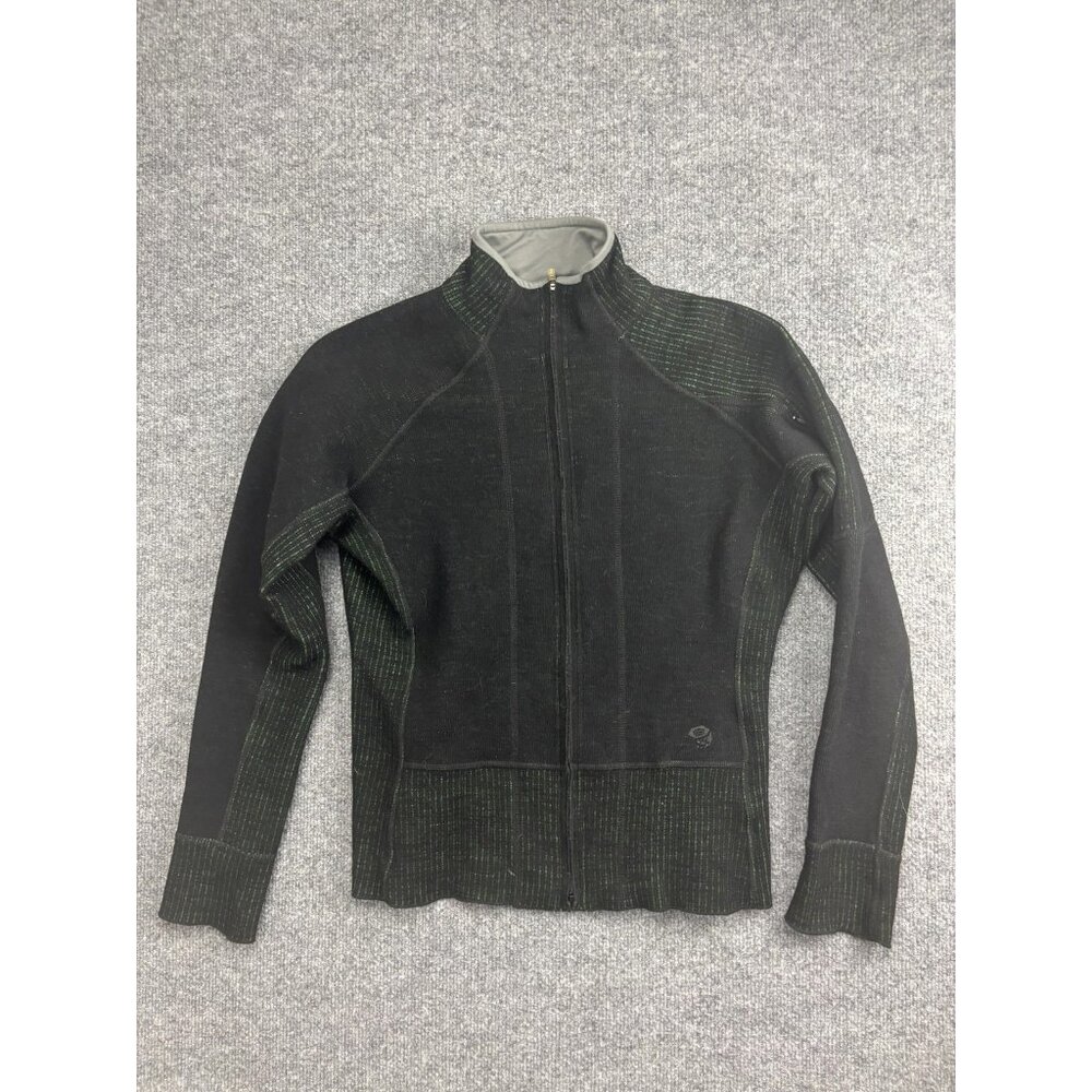 Mountain Hardwear Jacket Womens Medium Black Wool‎ Blend Full Zip Striped Hiking